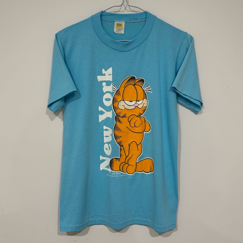 Vintage 1980s Garfield New York Souvenir T-shirt Velva Sheen Blue Size S 1978